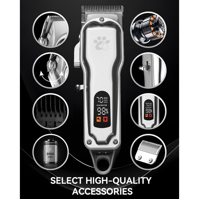 Професійна машинка для стрижки волосся Coldspot - для густого волосся, бездротова, з LED-дисплеєм, тиха, з металевим корпусом