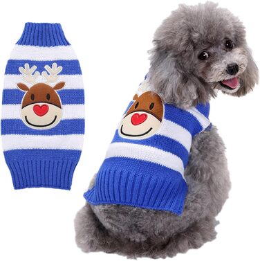 Пуловер для собак на Різдво, кумедний різдвяний пуловер для собак з мультяшним оленем, Сантою та сніжинками, теплий в'язаний пуловер для собак маленьких, середніх та великих, XXS- (110-Green, ) 110-Зелений (M, 13-Blue)