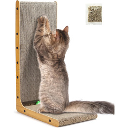Котяче дряпання - дряпка для котів L-подібної форми, 68 см, з м'ячиком. Ідеально для дому, стін та кутів. Аксесуар для котів
