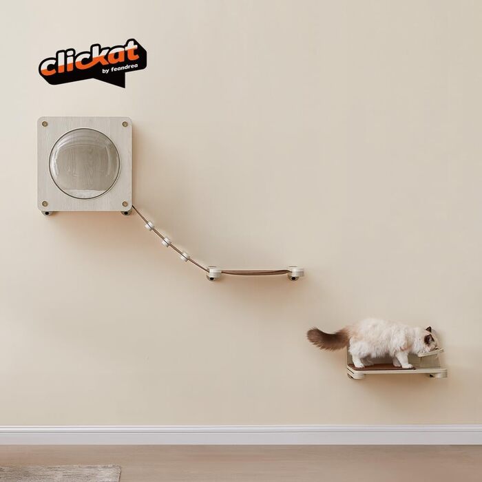 Дряпка для котів Feandrea Clickat Collection - 006, 100 см, з 2 стійками, печера для котів (M-010), монтаж на стіну