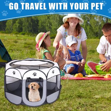 Складана переносна вольєр для цуценят та собак, 74x74x43 см, водовідштовхувальне полотно Oxford, сірий, M