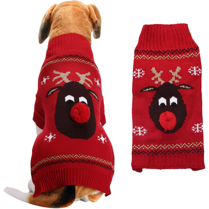 Пуловер для собак на Різдво, кумедний пуловер для собак з мультфільмом оленя, Санти та сніжинками, теплий в'язаний пуловер для собак маленьких, середніх та великих порід, XXS- (110-Green, ) 110-Grün (XS, 111-Schwarz)
