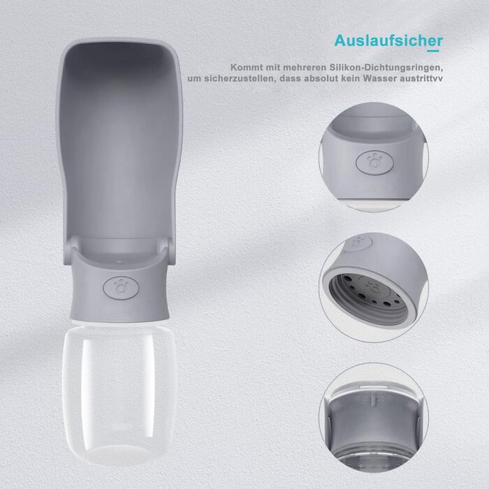 Водяна пляшка для собак на прогулянку 570мл або 350мл - портативна фляга для цуценят, малих, середніх та великих собак (Сірий)