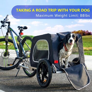 Фаркоп-причіп для собак Soges до 40 кг, складаний, з оксфордської тканини 600D, з вентильованою сіткою, 2 входи, з внутрішнім поводком, з світловідбивачами, чорний