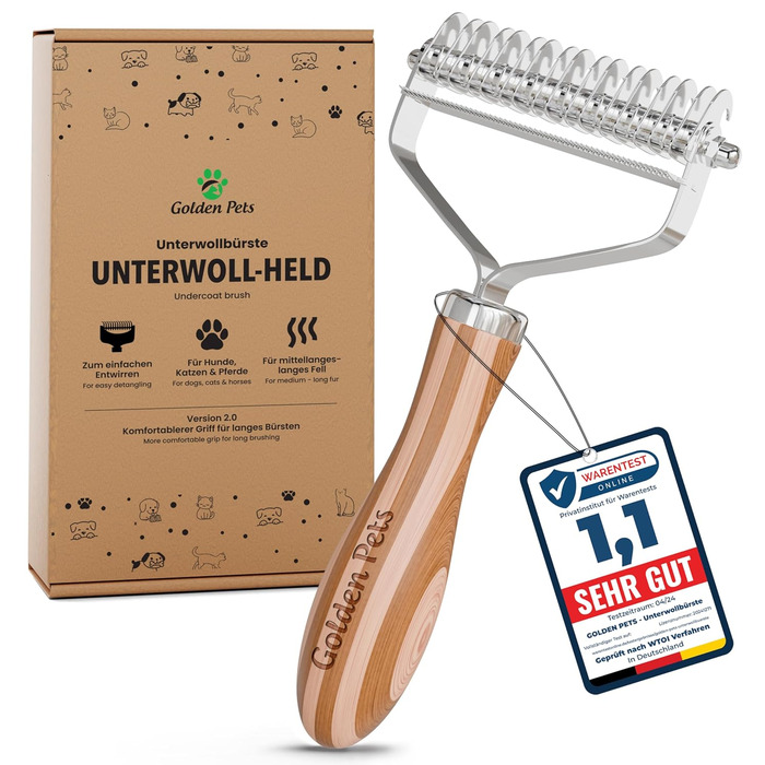 Двостороння щітка для собак та котів 2в1: щітка для підшерстка та гребінець для видалення підшерстка та ковтунів, бамбук, розмір M-L + E-book