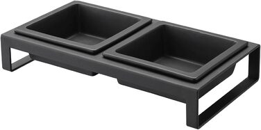 Yamazaki Home підставка для корму з керамічними мисками для котів і собак, сталева, 2 миски по 300 мл, нековзка