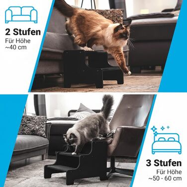 Сходинка для собак та котів AMAZING - 3 сходинки, 40 см, чорний колір | Для маленьких, середніх та великих тварин | Захист суглобів