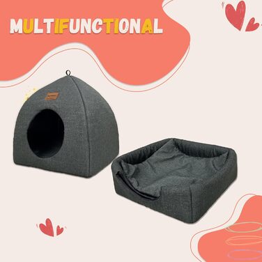 Котячий будиночок Whiwhi для дому, складаний, з окремою подушкою, м'яке ліжко для котів, темно-сірий, 45x45x41 см, зручне та пране