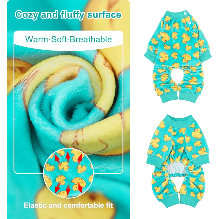 Піжама для собак BEAUTYZOO, тепла флісова піжама для великих собак, зимова піжама для тварин, жовто-зелена піжама з ґелєвцем, тепла та дихаюча, одяг для собак, розмір S (Back: 10', Chest: 15', Neck: 10')