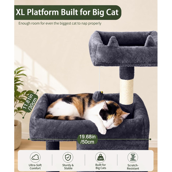 Комплекс для котів Kratzbaum XL 173 см, сірий: кігтеточка, будиночки, майданчики, кошик