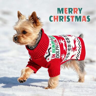 Святочний пуловер для собак, теплий, м'який, осінньо-зимовий, з високим коміром, в'язаний, для цуценят, милий олень, червоний, для собак, на Різдво, з короткими рукавами, (XX-Large, Червоний/Білий)