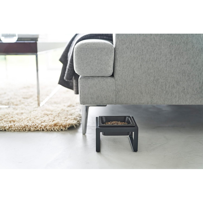 Миска для корму тварин Yamazaki 5817 Tower на підставці, чорна, сталь/кераміка, мінімалістичний дизайн, 15 x 15.5 x 10 см