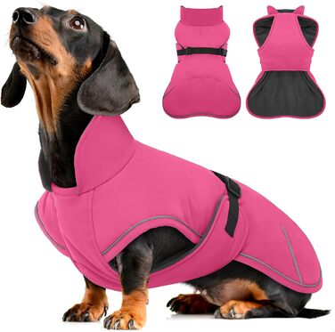 Зимовий теплий антівітряний водонепроникний антіфільтр для такс, тепла куртка для собак, теплий антіфільтр для собак з захистом живота та отвором для повідка, зимові куртки для собак - (L, Рожевий)