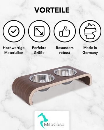 Набір мисок для котів MilaCasa Katzennapf - 2 шт. з піднятою платформою, з дерева волоського горіха
