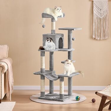 Кігтеточка для котів MSmask велика, багатоярусна з платформами, гамаком та сизалевими стовпчиками (сірий)