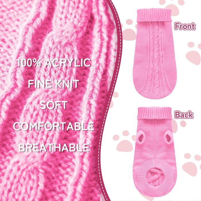 Вовняний пуловер для собак з коміром-горловиною, теплий та м'який, зимовий одяг для собак та котів, червоний, розмір M (14', рожевий)