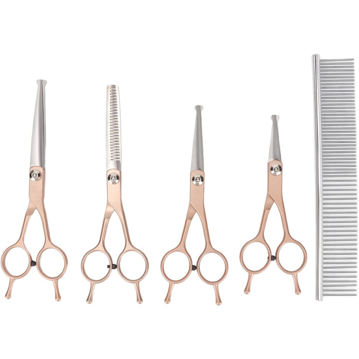 Набір професійних собачих ножиць для грумінгу (5 шт.) з нержавіючої сталі, золотий колір, для собак та котів