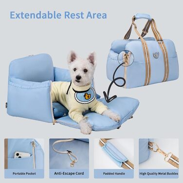Автокрісло для собак Wakytu – підвищення для собак, водонепроникне, з кишенями для зберігання, до 9 кг, блакитне