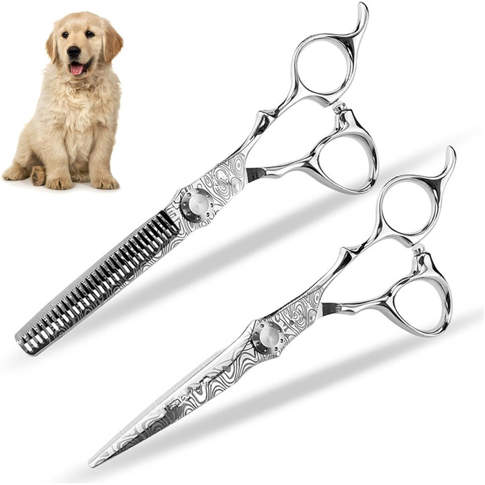 Набір професійних ножиць для грумінгу собак 6 дюймів: прямі та розріджуючі ножиці з нержавіючої сталі 440