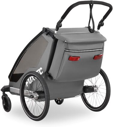 Фуктек Причіп для велосипеда Sportfux на 2 місця, сірий, з сумкою, відбивачами, ручкою-штовхачем, захистом від дощу та сонця, складний