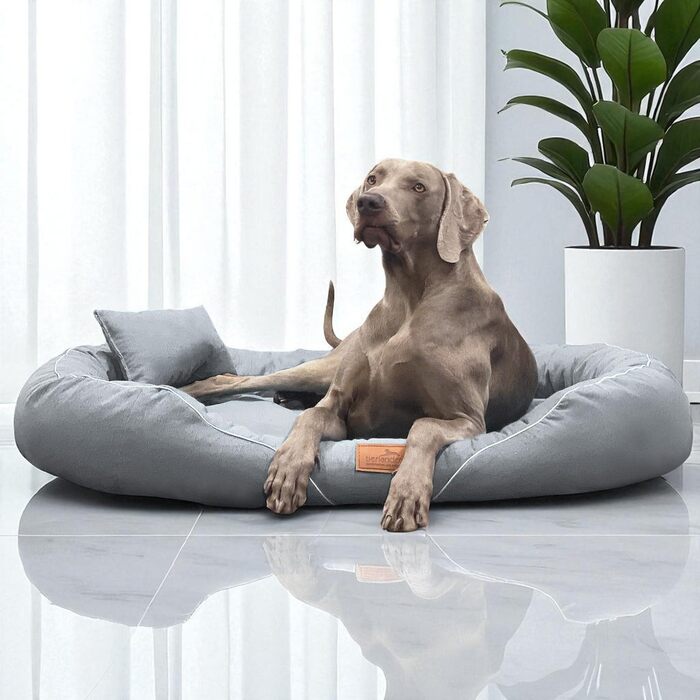 Ортопедичне ліжко для собак Tierlando® Tiffany Couture XL XXL, великий розмір, елегантне собаче ліжко для великих собак, знімний чохол та матрац з memory foam, розмір 145x105 см, колір сірий
