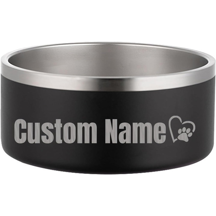 Персоналізований миска для собак та котів - нержавіюча сталева миска з іменем, неслизька миска для собак та котів, миска для води (Чорний)
