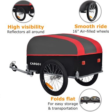 Фahrrad Lastenanhänger Tiggo VS Cargo: великий вантажний причіп для велосипеда, 75x46 см, 120 літрів, зелений (червоний)