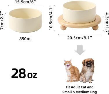 Підвищений годівниця для собак та котів Havniva, кераміка, бежевий, з підставкою (15.2 см)