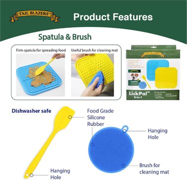 Килимок для собак Lickpal 5-в-1: проти нудьги, з присосками, шпателем та щіткою, рецепти, для ласощів