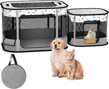 Портативний вольєр для котів DESELL, сірий, 8-разово посилений, розкладний, для кошенят, собак, indoor та outdoor