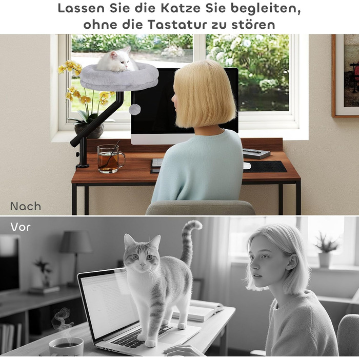 Ліжко-стіл для котів PawHut: обертається на 360°, регульована висота, знімний та пральний чохол, для котів до 6 кг, для дому та офісу, кремово-білий (сірий)