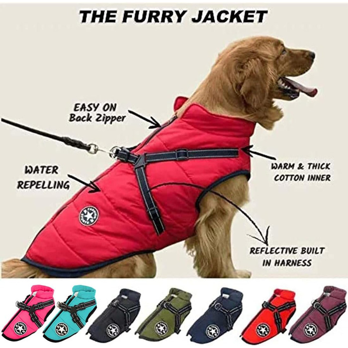 Зимовий теплий одяг Furry King для собак: водонепроникний 3-в-1, з інтегрованим шлейкою. Підходить для малих, середніх та великих собак та котів.