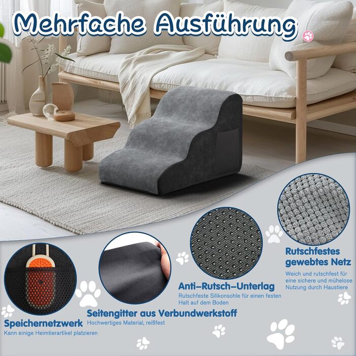 Сходинка для собак маленьких порід, 3 сходинки, зручна та безпечна, з антиковзким покриттям