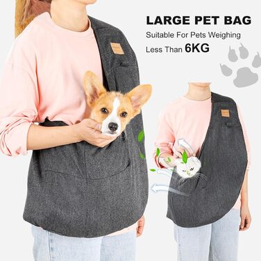 PETCUTE Сумка-переноска для собак до 6 кг, сіра, з кишенею та ременем безпеки