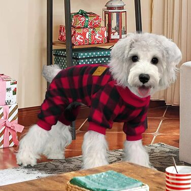 XPUDAC Піжама для собак на Новий Рік, в клітинку, для маленьких та середніх собак, дівчаток та хлопчиків, флісова, тепла, зимова (розмір M)