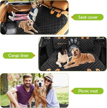 Захисна ковдра для собак у машину ALLSOPETS – водовідштовхувальна, нековзна, з сіткою, ременями безпеки та кишенею для авто, SUV, вантажівка (Чорна)