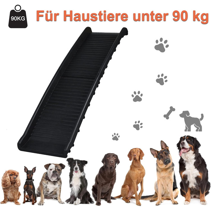 Рампа для собак, спідниця для собак з пластику, неслизька, 156 x 40 см, для великих і маленьких тварин (з папером з замороженим ефектом)