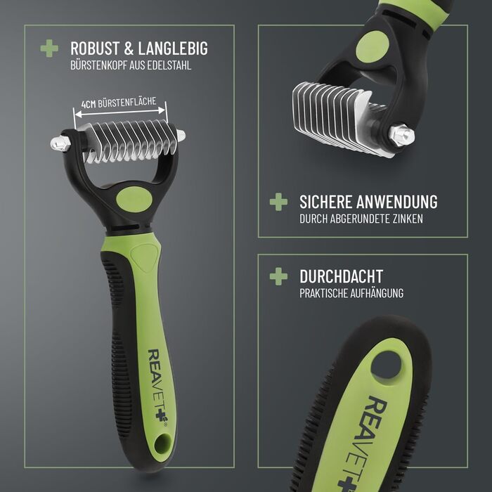 Щітка для собак та котів ReaVET для видалення підшерстя та ковтунів, великі та малі породи (M-L, XS-S), з масажним ефектом та захистом верхнього шару шерсті