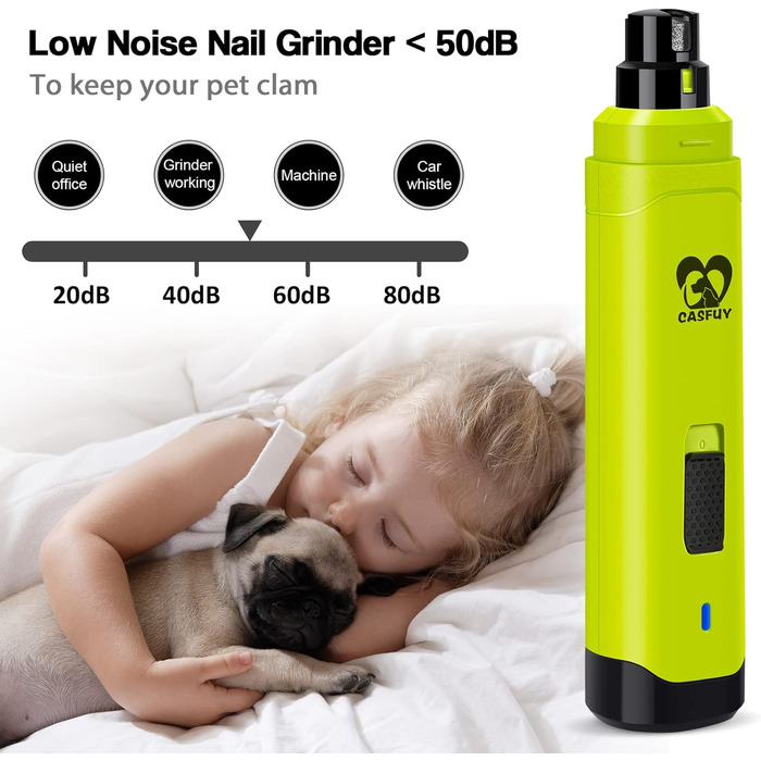 Електричний точилка для кігтів собак Casfuy - професійний, 2 швидкості, акумуляторний. Безпечна догляд за кігтями для собак та котів, малих та середніх порід