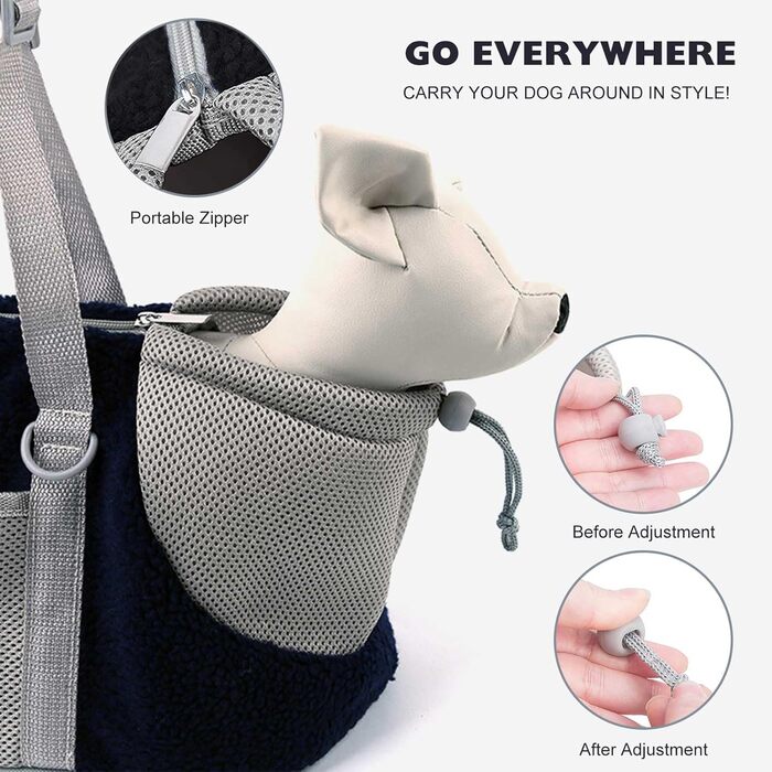 PETCUTE Сумка-переноска для собак та котів, дихаюча, знімний дно, регульована ручка, безпечний поводок, темно-синій