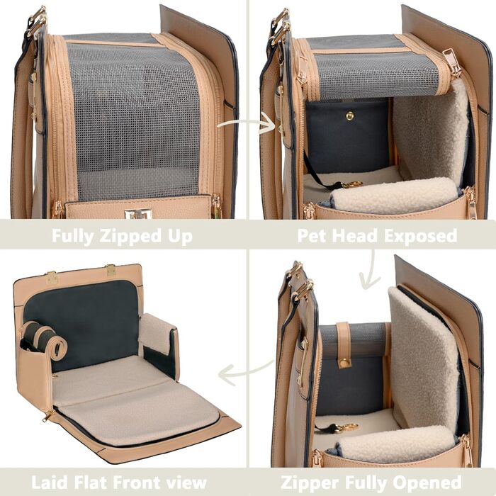 Сумка-переноска для собак та котів 2-в-1, стильна, з м'якими боковинами, для подорожей, складна, для цуценят та маленьких тварин (чорний + коричневий, 38,1 см x 19,1 см x 15 см)