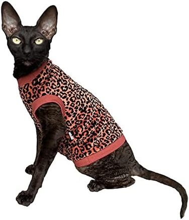 Футболка для кота Сфінкс з органічної велюрової тканини з леопардовим принтом (L), червона