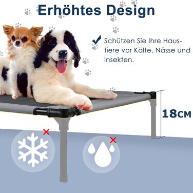 Підвищене ліжко для собак UISEBER 92x76x92 см, Outdoor з дахом, для великих собак до 50 кг, водонепроникне, сіре + чорне