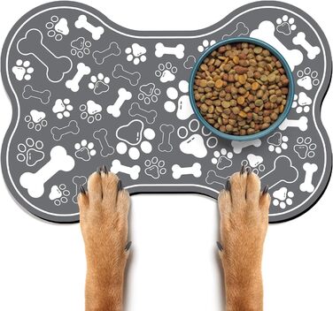 Килимок для собак та котів у вигляді кістки, швидковисихаючий, з мискою, неслизький, для дому, сірий (43,2 x 73,2 см)