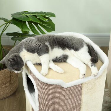 PawHut Котячий драпак-стілець 3 рівні, котячий будинок, меблі для котів, ДСП, плюш, сизаль, бежево-білий, 40x40x74 см