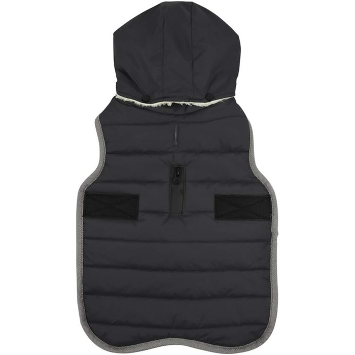 Теплий зимовий одяг для собак - куртка з капюшоном, в клітинку, темно-сіра, розмір M (45-55 см)