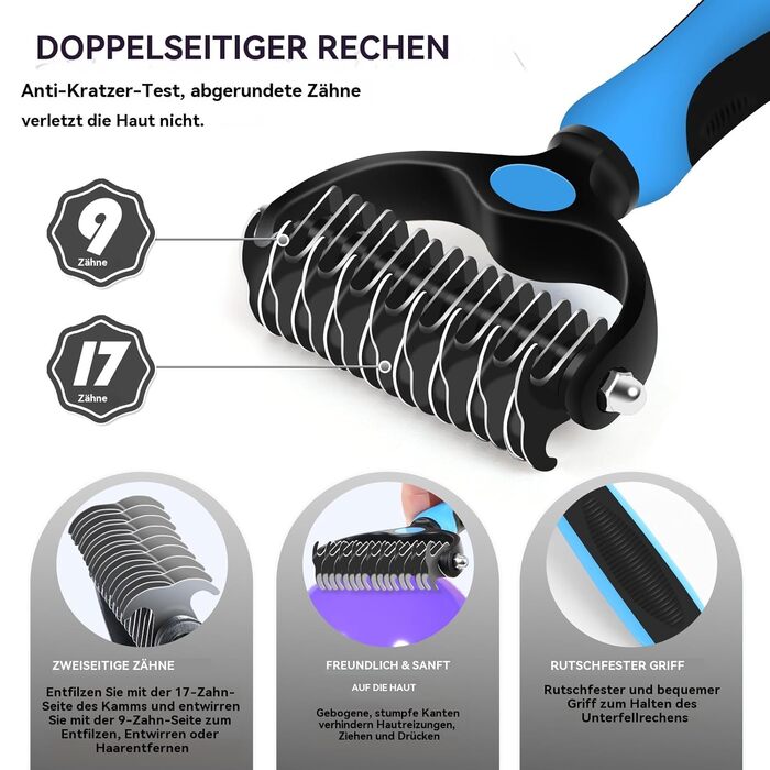 Набір для грумінгу собак великих порід Slicker Bürste Hund – 3 частини: щітка Slicker, гребінець для підшерстка та гребінець з нержавіючої сталі. Підходить для довгошерстих собак та котів (золотистий ретрівер, лабрадудль, пудель). Чорний колір.