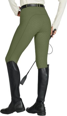 Легінси для верхової їзди WILLIT Daen з силіконовим покриттям, висока талія, кишеня на блискавці, петлі для ременя, колір хакі (L)