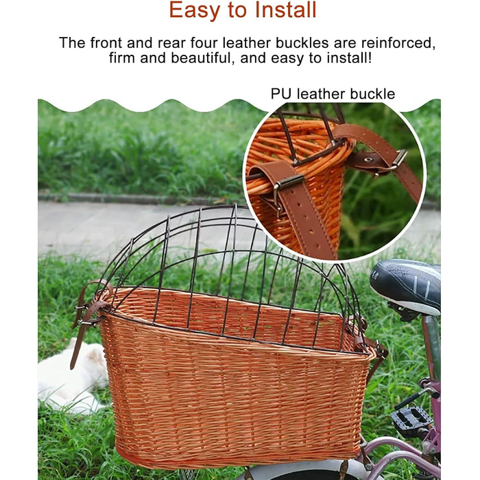 Фарбований корзинка для домашніх тварин з прутів для котів та собак - велосипедна переноска, колір: натуральний
