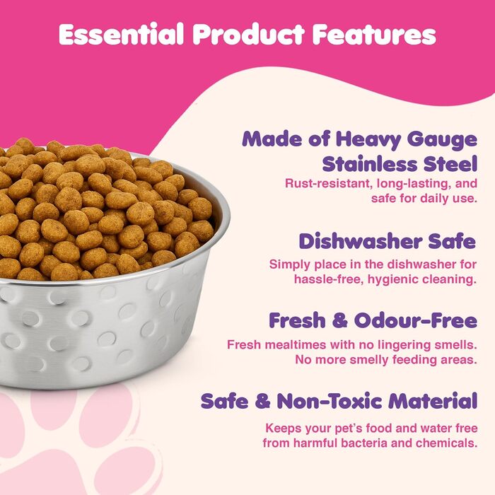 Набори мисок для собак та котів з нержавіючої сталі (2 шт.) – миски для води з неслизьким дном, 600 мл, діаметр 14 см (Candy Dots)